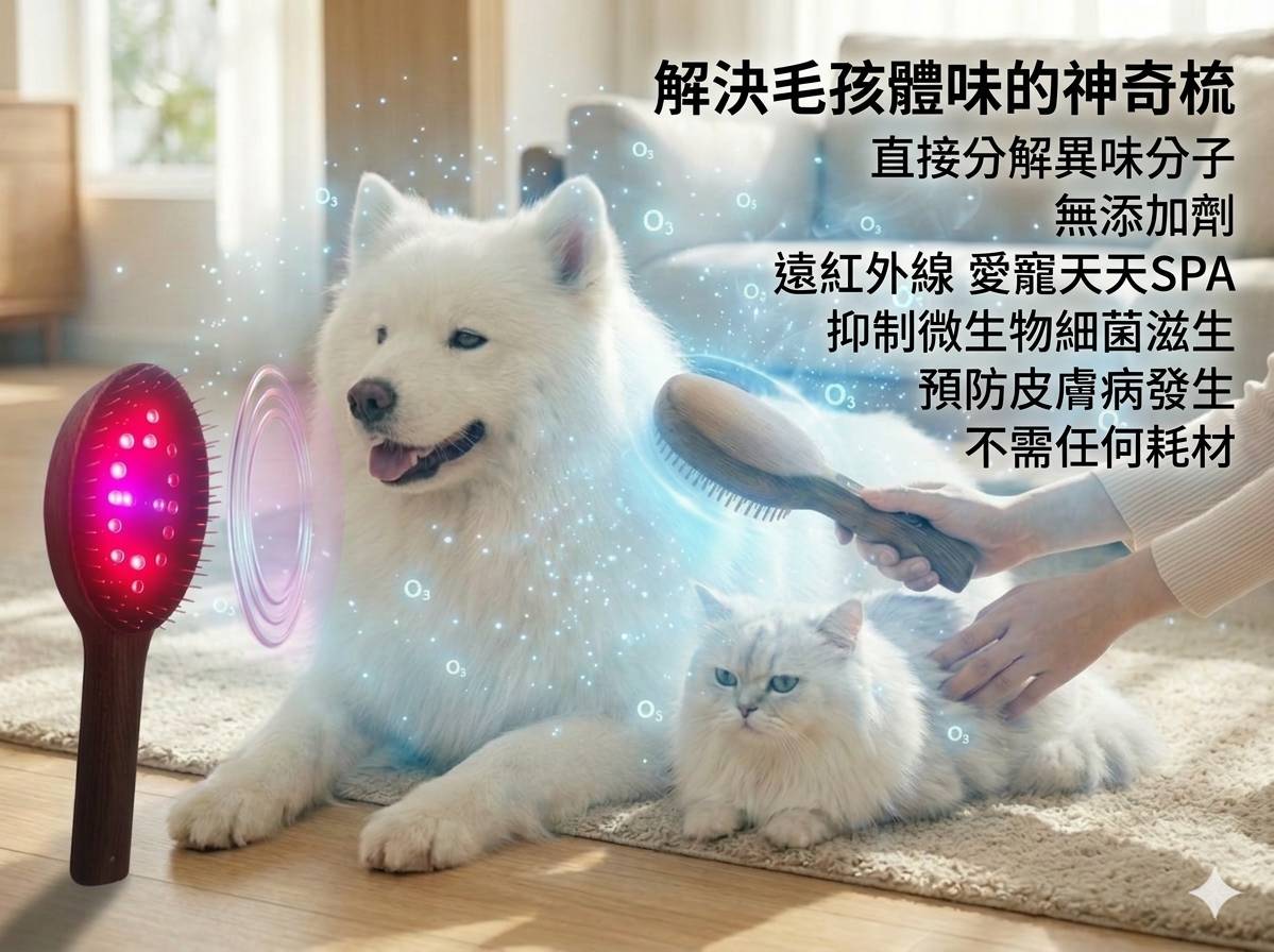 微笑的毛孩 PET-1 寵物除臭梳｜活氧除臭 × 紫外光抑菌 × 遠紅外線護毛